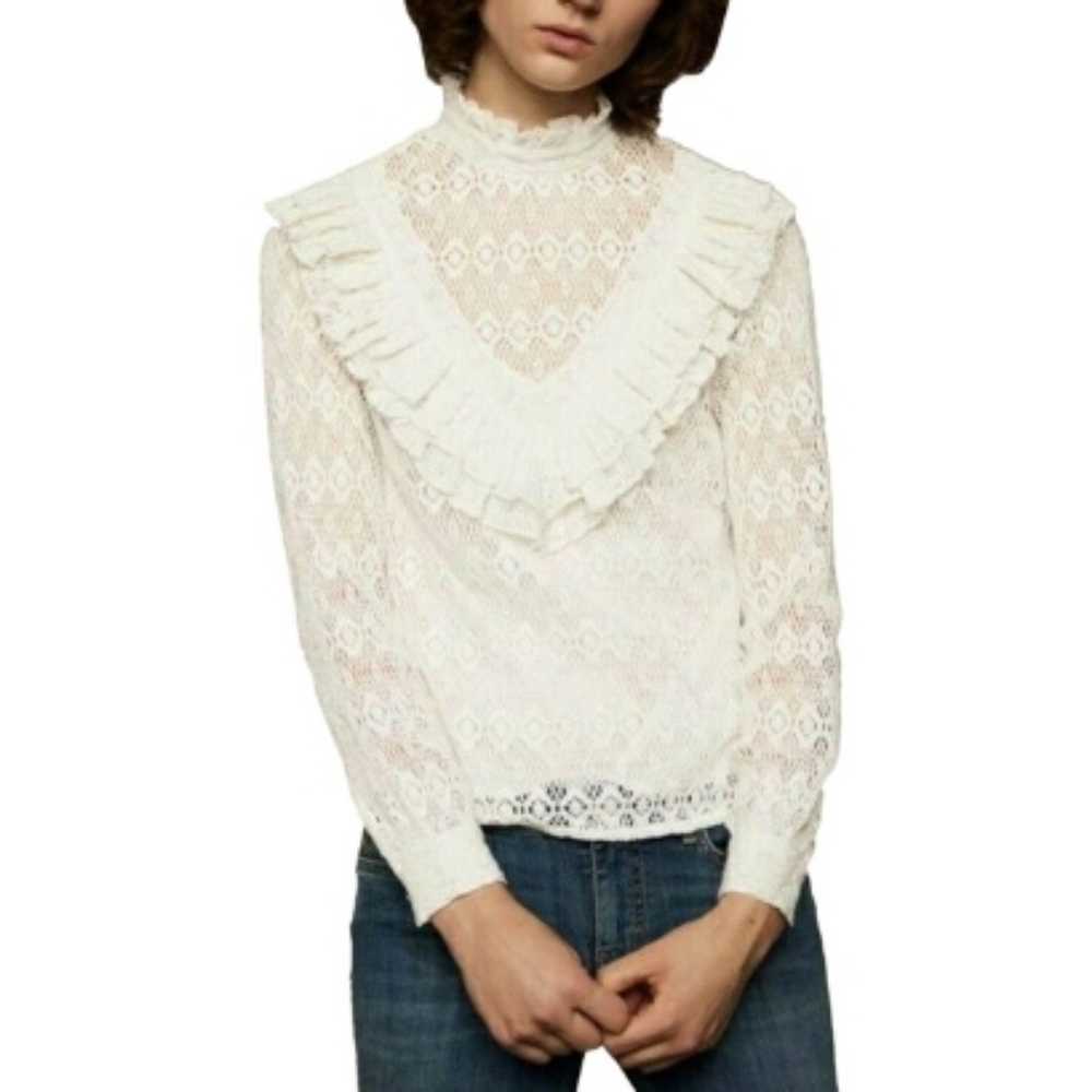 Maje Limba Ruffle Crochet Blouse in Ecru 🆕️